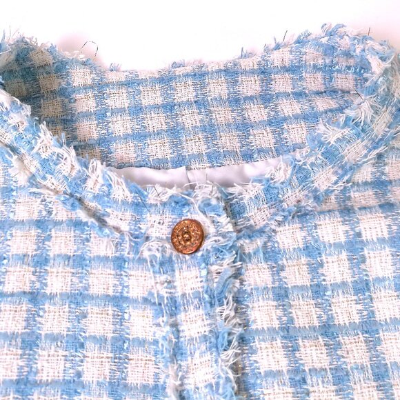Woman's Jacket Plaid Tweed 4XL blue-white classic elegant plus size - Picture 6 of 6
